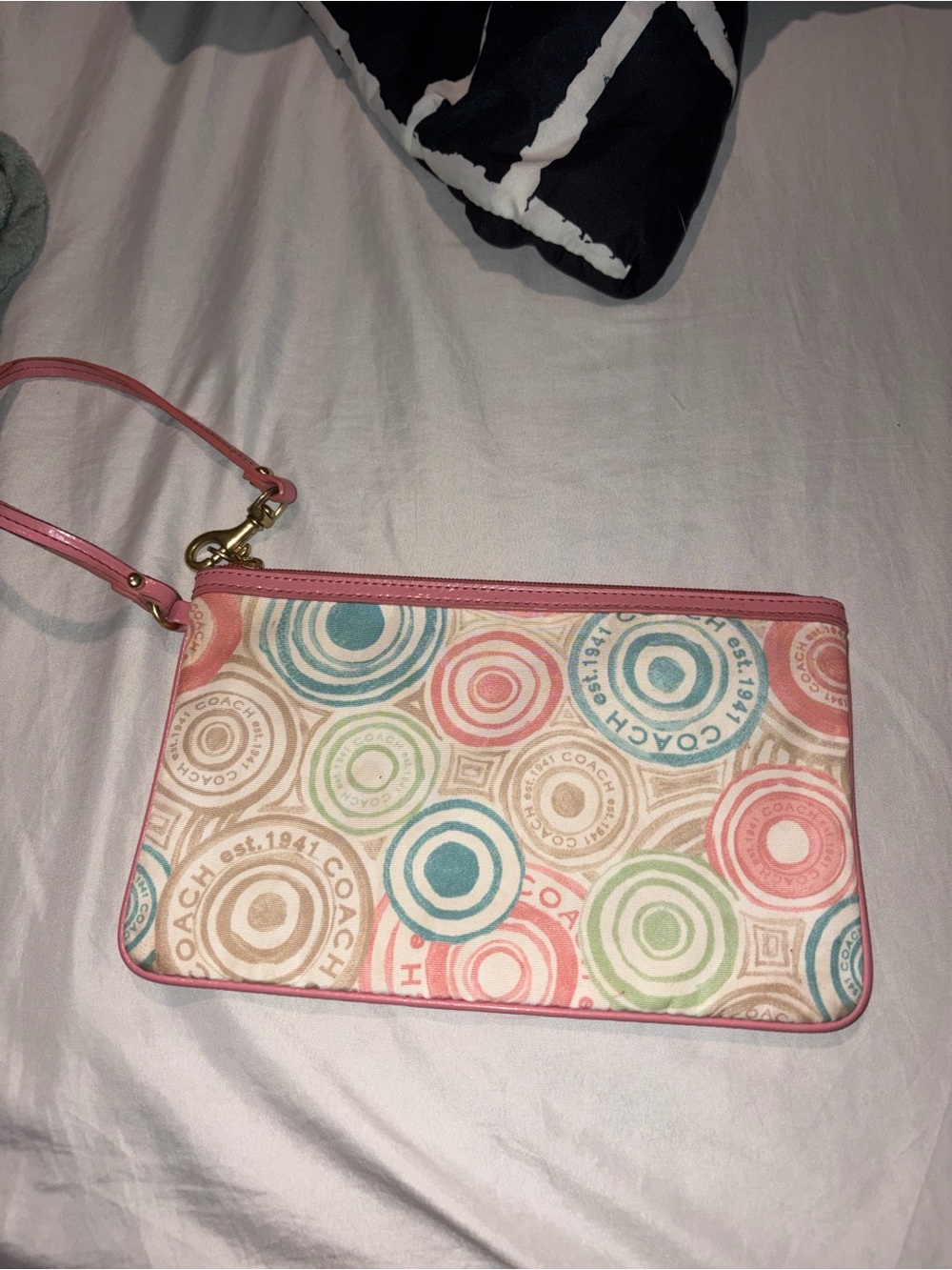 Vintage Coach Multicolor Circle Print Wristlet - Pink Trim